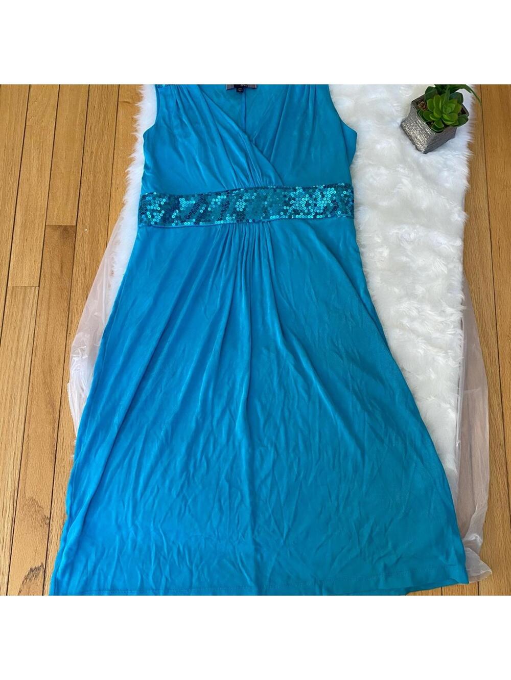 Slinky Brand Tourqouis Color Embellished A-line Midi Dress Medium